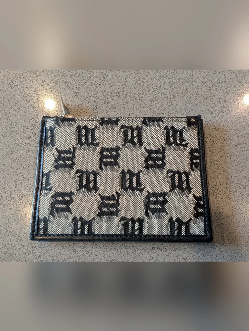 MISBHV Black Jacquard Monogram Zip Card Holder in Black and Cream